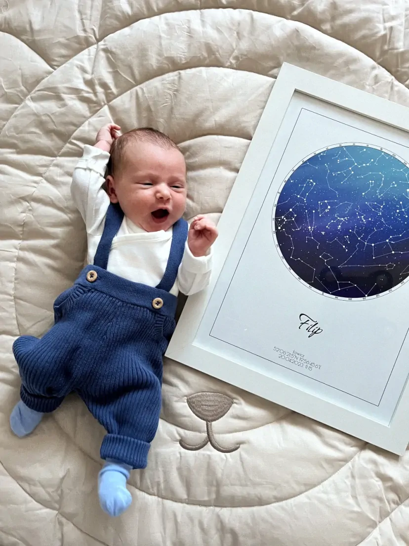 Życiowa Mapa pokazująca Gwiazdy w dniu przyjścia na świat to prezent na pierwszy roczek.